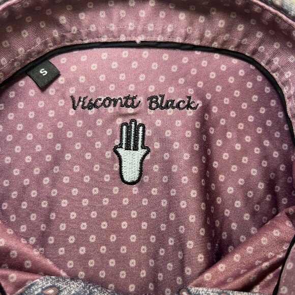 Visconti Black Men's Dress Shirt Small Gray Paisley Print Contrast Trim - Picture 8 of 11